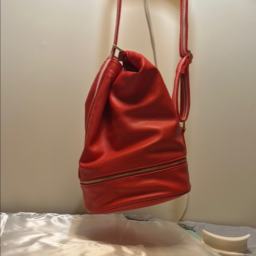 Elegant Red Leather Shoulder Bags bucket bag